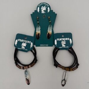 Feathers Porcelain Jewelry Set Handmade USA Southwestern Boho Bracelet Earrings